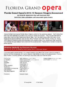 Florida Grand Opera’s[removed]Season: Singers Announced  ! ! ! !