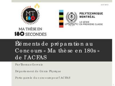 Éléments de préparation au Concours « Votre soutenance en 180s » de l’ACFAS