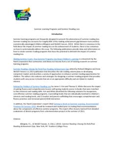 Knowledge / Academics / Richard Allington / Summer reading program / Achievement gap in the United States / Summer learning loss / Education / Learning / Summer