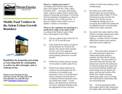 Mobile Food Vendors in the Salem Urban Growth Boundary Regulations for preparing, processing or converting food for consumption