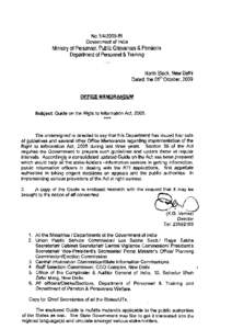 NO[removed]IR Government of India Ministry of Personnel, Public Grievances &Pensions Department of Personnel &Training North Block, New Delhi