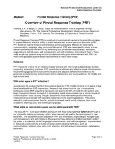 National Professional Development Center on Autism Spectrum Disorders Module:  Pivotal Response Training (PRT)
