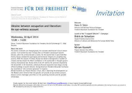Invitation  Liberal Lunch A joint event series of the Friedrich Naumann Foundation for Freedom and the Alliance of Liberals and Democrats for Europe (ALDE) Party