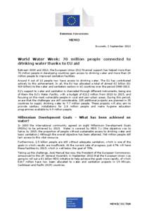 EUROPEAN COMMISSION  MEMO Brussels, 2 September[removed]World Water Week: 70 million people connected to