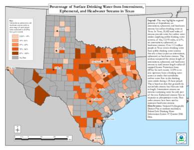 Percentage of Surface Drinking Water from Intermittent, Ephemeral or Headwater Streams in Texas