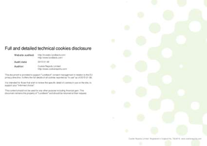 Full and detailed technical cookies disclosure Website audited: http://investor.lundbeck.com/ http://www.lundbeck.com/