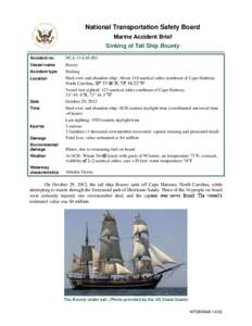 National Transportation Safety Board Marine Accident Brief Sinking of Tall Ship Bounty