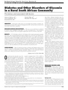 Epidemiology/Health Services Research O R I G I N A L A R T I C L E  Diabetes and Other Disorders of Glycemia