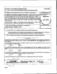 FORMCIQ  CONFLICT OF INTEREST QUESTIONNAIRE For vendor or other person doing business with local governmental entity This questionnaire reflects changes made to the law by H.B. 1491, BOth Lag., Regular Session.