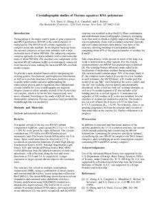 Crystallographic studies of Thermus aquaticus RNA polymerase S.A. Darst, G. Zhang, E.A. Campbell, and C. Richter The Rockefeller University, 1230 York Avenue, New York, NY[removed]USA