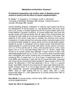 Metabolism and Nutrition: Enzymes I 39 Chemical composition and nutritive value of Brassica juncea canola for poultry and the effect of enzyme supplementation. M. Radfar*1, A. Rogiewicz1, D. Hickling2, and B. A. Slominsk