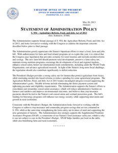 Statement of Administration Policy on S. 954 – Agriculture Reform, Food, and Jobs Act of 2013