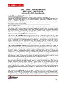 North Carolina Cooperative Extension State Advisory Council Meeting February 2-4, 2010, Charlotte, N.C. Tuesday, February 2, 2010 Total Attendance (25) North Carolina Cooperative Extension State Advisory Council Members 