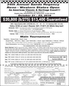 34th Annual Sands Regency Reno - Western States Open An American Classic & Heritage Event!!! A Weikel Tournament