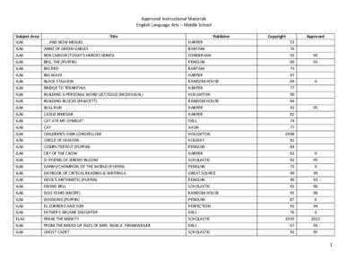 Approved Instructional Materials English Language Arts – Middle School Subject Area ILA6 ILA6 ILA6