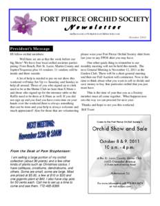 FORT PIERCE ORCHID SOCIETY  Newsletter myfpos.com or fortpierceorchidsociety.com  October 2011
