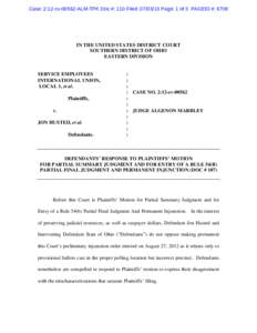 Case: 2:12-cv[removed]ALM-TPK Doc #: 110 Filed: [removed]Page: 1 of 3 PAGEID #: 6708  IN THE UNITED STATES DISTRICT COURT SOUTHERN DISTRICT OF OHIO EASTERN DIVISION