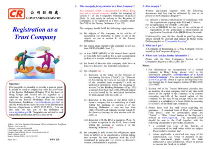 1.  公 司 註 冊 處 COMPANIES REGISTRY  Registration as a