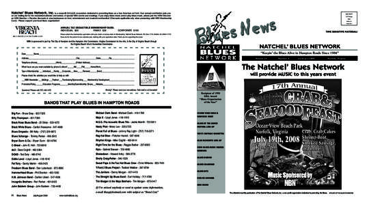 Natchel’ Blues Network, Inc. is a nonprofit 501(c)(3) corporation dedicated to promoting blues as a true American art form. Your annual contribution puts you on our mailing list for the newsletter/calendar and notices 