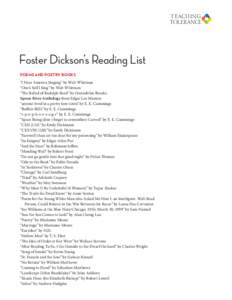 teaching Tolerance Foster Dickson’s Reading List Poems and Poetry Books “I Hear America Singing” by Walt Whitman