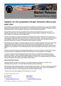 Microsoft Word - MARKET RELEASE update on proposed mergerdoc