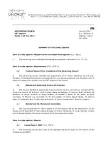 EN GOVERNING COUNCIL 93rd session Rome, 7-10 May[removed]UNIDROIT 2014