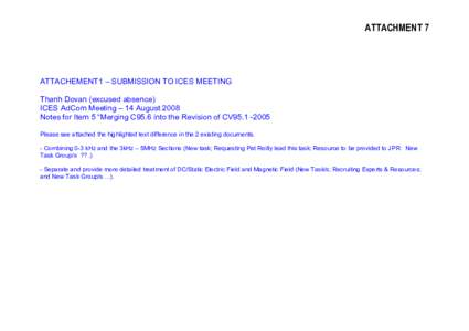 ATTACHMENT 7  ATTACHEMENT1 – SUBMISSION TO ICES MEETING Thanh Dovan (excused absence) ICES AdCom Meeting – 14 August 2008 Notes for Item 5 “Merging C95.6 into the Revision of CV95