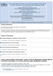 LEGAL SCHOLARSHIP NETWORK: LEGAL STUDIES RESEARCH PAPER SERIES VICTORIA UNIVERSITY OF WELLINGTON LEGAL RESEARCH PAPERS Vol. 4, No. 4: Mar 17, 2014 ALLEGRA CRAWFORD, ASSISTANT EDITOR