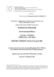 EUROPEAN COMMISSION DIRECTORATE-GENERAL HEALTH AND CONSUMER PROTECTION Directorate C - Scientific Opinions Unit C2 - Management of Scientific Committees; scientific co-operation and networks Scientific Committee on Toxic