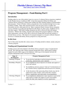 Florida Library Literacy Tip Sheet State Library and Archives of Florida Program Management – Fund-Raising Part I Introduction Funding ranked as one of the priority issues in a survey of volunteer literacy programs com