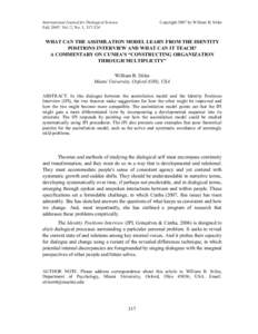 International Journal for Dialogical Science Fall, 2007. Vol. 2, No. 1, Copyright 2007 by William B. Stiles  WHAT CAN THE ASSIMILATION MODEL LEARN FROM THE IDENTITY