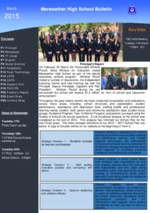 March  Merewether High School Bulletin 2015 Diary Dates