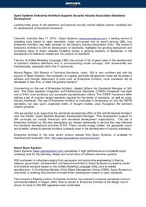 Sparx Systems Enterprise Architect Supports Security Industry Association Standards Development Leading trade group in the electronic and physical security market adopts premier modeling tool for development of standards