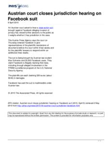 Austrian court closes jurisdiction hearing on Facebook suit