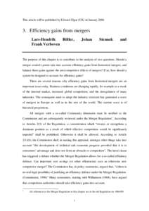 This article will be published by Edward Elgar (UK) in January[removed]Efficiency gains from mergers Lars-Hendrik Röller, Frank Verboven