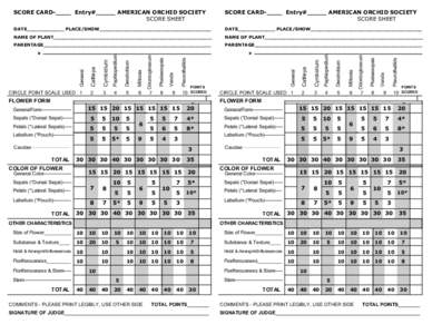 SCORE CARD-____ Entry#_____ AMERICAN ORCHID SOCIETY SCORE SHEET SCORE CARD-____ Entry#_____ AMERICAN ORCHID SOCIETY SCORE SHEET