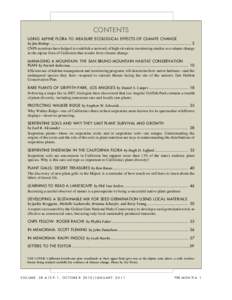 CONTENTS USING ALPINE FLORA TO MEASURE ECOLOGICAL EFFECTS OF CLIMATE CHANGE by Jim Bishop ..................................................................................................................................