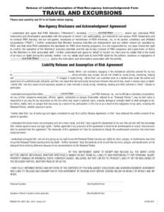 Travel and Excursions Liability Release and Assumption of Risk Agreement
