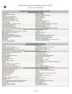 Standard Occupational Coding Structure (SOC) (also known as O*Net Codes) Management, Business Operations, and Financial Occupations Management Occupations, [removed]Chief Executives General and Operations Managers