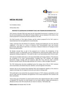 ABN: [removed]MEDIA RELEASE For immediate release 30 November 2012
