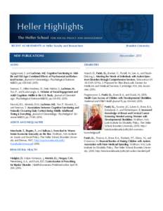 RECENT ACHIEVEMENTS of Heller Faculty and Researchers  Brandeis University November 2011