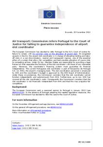 EUROPEAN COMMISSION  PRESS RELEASE Brussels, 20 November[removed]Air transport: Commission refers Portugal to the Court of