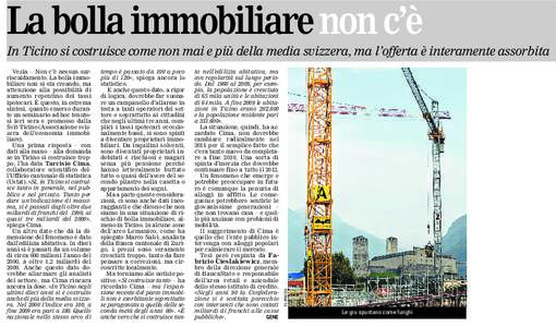 La bolla immobiliare non c’è Vezia – Non c’è nessun surriscaldamento. La bolla immobiliare non si sta creando, ma attenzione alla possibilità di aumento repentino dei tassi ipotecari. È questo, in estrema sinte