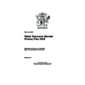 Queensland Water Act 2000 Water Resource (Border Rivers) Plan 2003