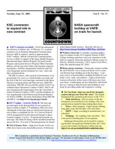 Tuesday, Sept. 23, 2003  KSC contractor to expand role in new contract