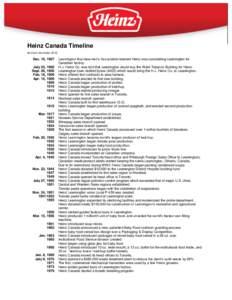 Heinz Canada Timeline Revised: December 2012 Dec. 16, 1907 July 23, 1908 Sept. 26, 1908
