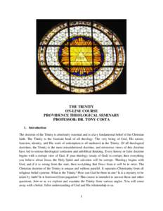 THE TRINITY ON-LINE COURSE PROVIDENCE THEOLOGICAL SEMINARY PROFESSOR: DR. TONY COSTA 1. Introduction The doctrine of the Trinity is absolutely essential and is a key fundamental belief of the Christian