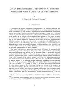 On an Irreducibility Theorem of A. Schinzel Associated with Coverings of the Integers by M. Filaseta*, K. Ford, and S. Konyagin**