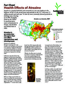 Fact Sheet  Health Effects of Atrazine Atrazine is a popular herbicide used extensively on corn and sorghum in the Midwest. In fact, it’s the second most used pesticide in the U.S., with more 75 million pounds used eac