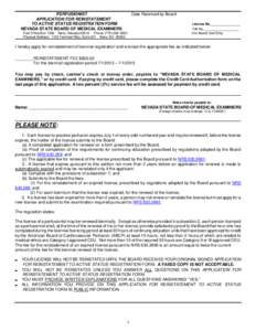 PERFUSIONIST APPLICATION FOR REINSTATEMENT TO ACTIVE STATUS REGISTRATION FORM NEVADA STATE BOARD OF MEDICAL EXAMINERS  Date Received by Board